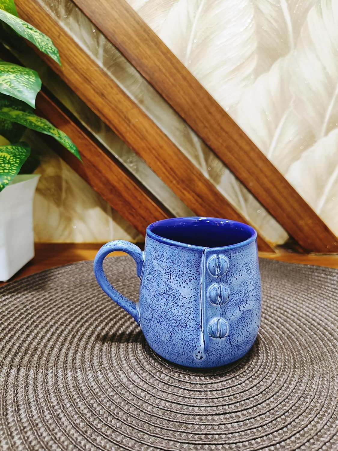 Caffeine Ceramic Handmade Blue Buttoned Tea Cup set of 2 - Caffeine Premium Stoneware