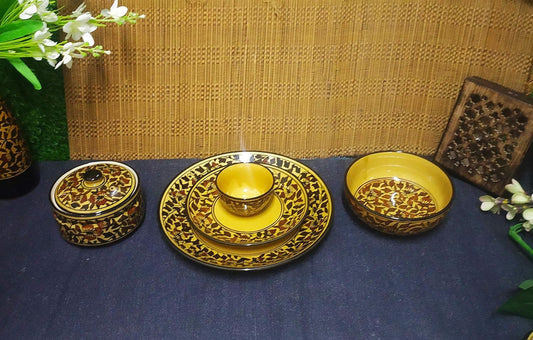 Caffeine Ceramic Handmade Brown Sehra Combo Dinner Set (Set of 5 pcs)