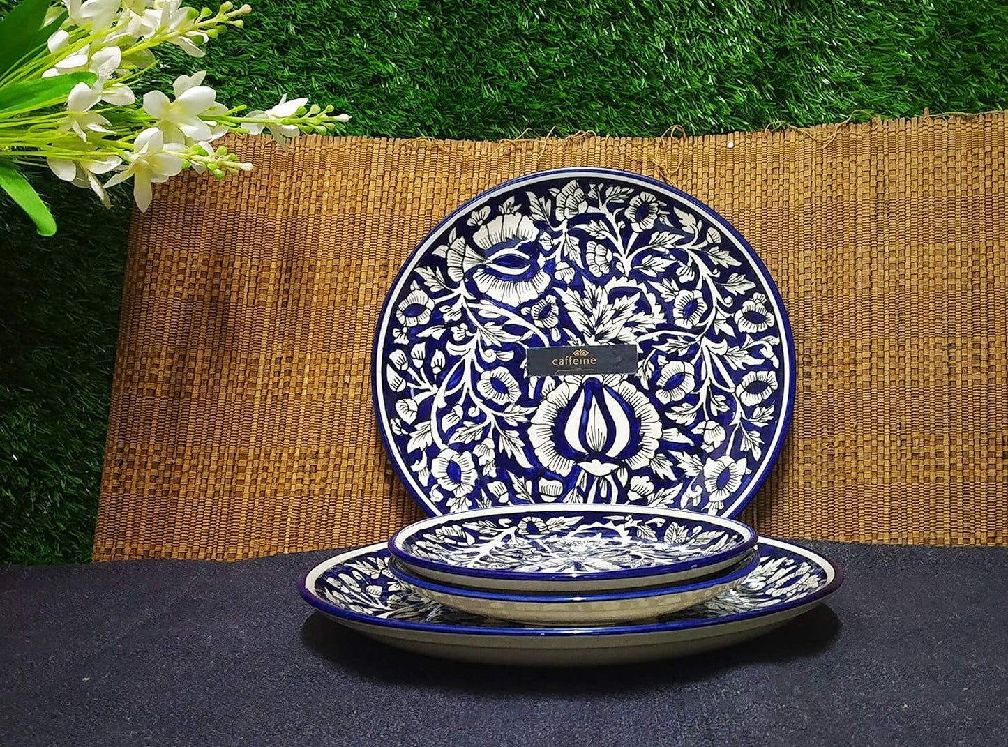 Caffeine Ceraamic Handmade Blue Mughal Combo Dinner Set (8 pcs.) - Caffeine Premium Stoneware