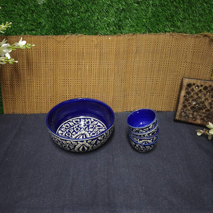 Caffeine Ceramic Handmade Blue Mughal Combo Dinner Set (15 pcs. Microwave & Dishwasher Safe)