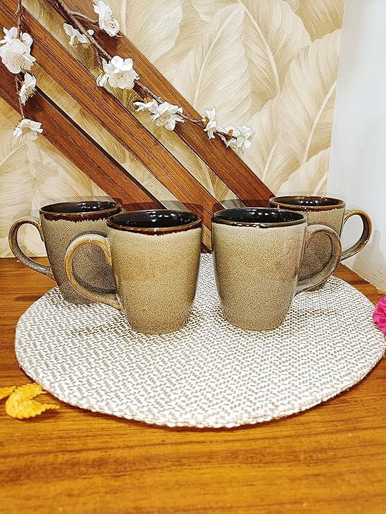 Caffeine Ceramic Handmade Brown Crackle Coffee & coffee Mug Set of 4 - Caffeine Premium Stoneware