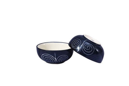 Caffeine Ceramic Handmade Black Doodle Dessert Bowl (Set of 2, 150 ml) - Caffeine Premium Stoneware