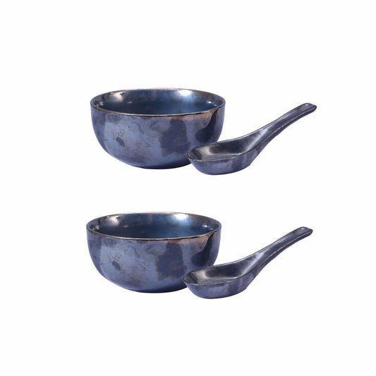 Caffeine Ceramic Handmade Black Ferrous Soup Bowl (Set of 2) - Caffeine Premium Ceramic