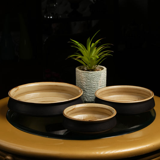 Caffeine Ceramic Handmade Black Studio Serving Bowl (Set of 3) - Caffeine Premium Stoneware