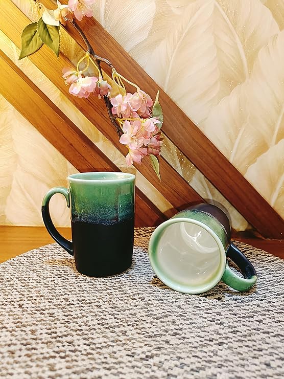 Caffeine Ceramic Handmade Black and Green Studio Coffee Mug (Set of 2) - Caffeine Premium Ceramic