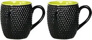 Caffeine Ceramic Handmade Black & Green bubble Tea & Coffee Mugs Set of 2 (300 ML) - Caffeine Premium Stoneware