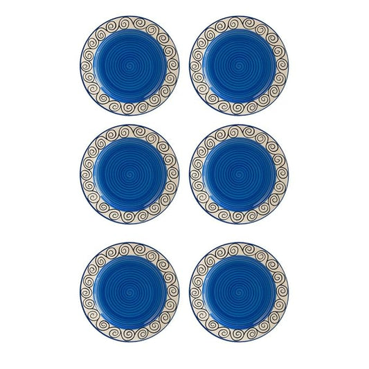 Caffeine Ceramic Handmade Stoneware Blue Doodle Quarter Plate 7”(Set of 6 )