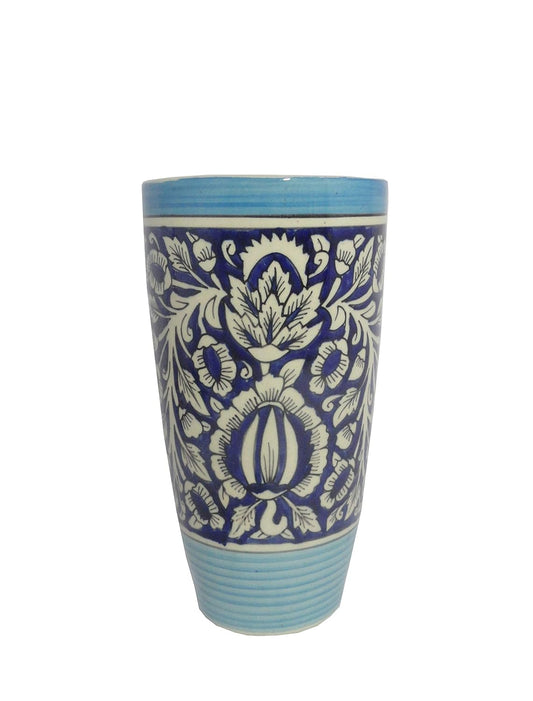 Caffeine Premium Ceramic Handmade Blue & Mughal Flower vase (Set of 1)