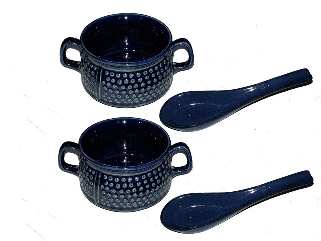 Caffeine Ceramic Hand Made Double Handled Black Soup Bowl (Set of 2) - Caffeine Premium Stoneware