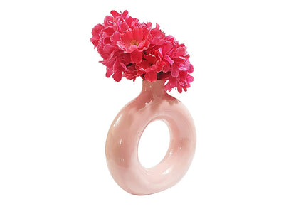 Caffeine Premium Ceramic Handmade English Pink Donut Shape Vase for Home Decor (Set of 1)