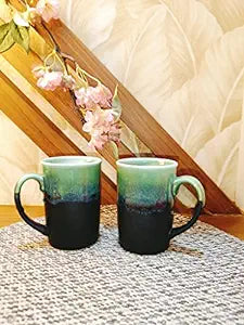 Caffeine Ceramic Handmade Black and Green Studio Coffee Mug (Set of 2) - Caffeine Premium Ceramic