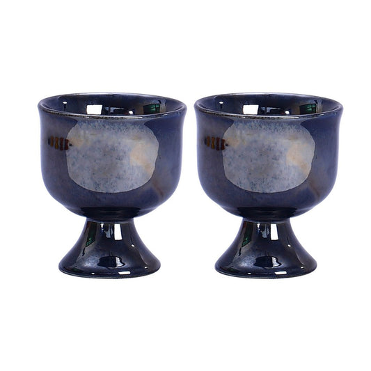 Caffeine Ceramic Handmade  Metallic Blue Icecream Cup (Set of 2) - Caffeine Premium Stoneware