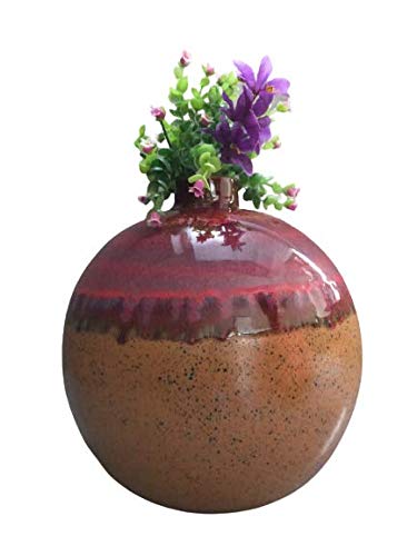 Caffeine Ceramic Handmade Mustard & Pink Studio Matki Shape Flower Vase (set of 1)