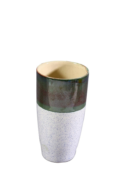 Caffeine Premium Ceramic Handmade Studio Narrow Bottom Flower Table Vase, Standard (White & Green)