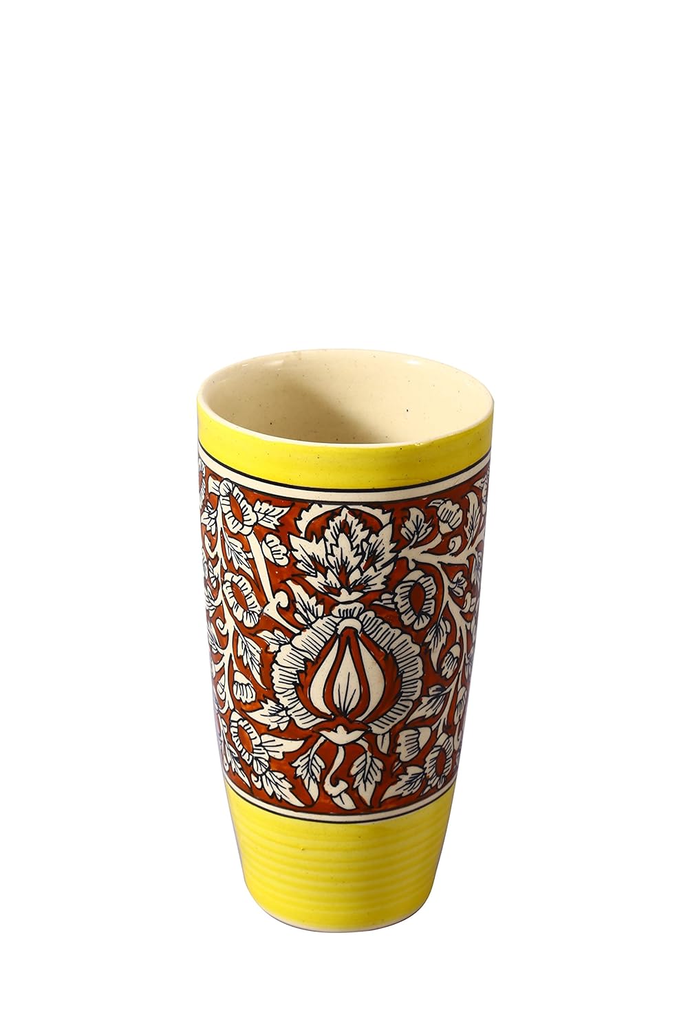 Caffeine Premium Ceramic Handmade Red and Yellow Mughal Home Decor Flower Vase (Set of 1)