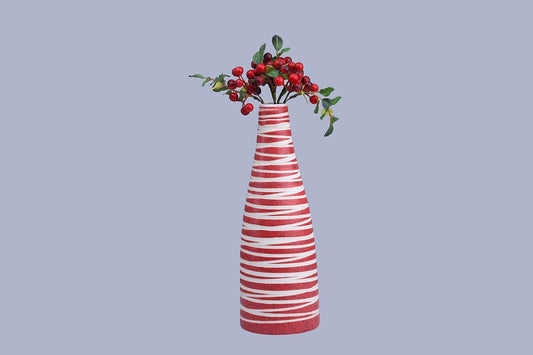 Caffeine Premium Ceramic Handmade red and White Bottle shape Studio Flower vase (Set of 1)