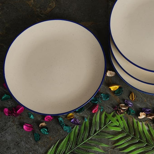 Caffeine Ceramic Handmade Stoneware White Matte Blue Patti Quarter Plate 7”(Set of 4 Dishwasher & Microwave Safe)