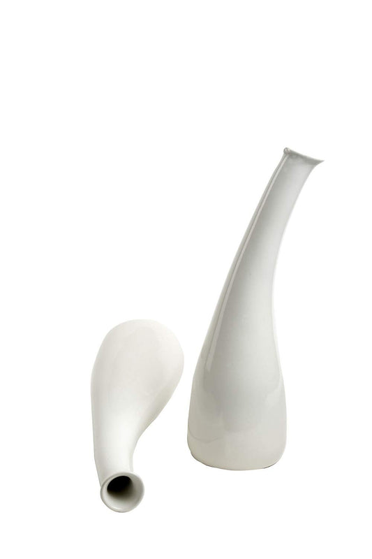 caffeine Premium Ceramic Handmade White Studio vase (Set of 2)