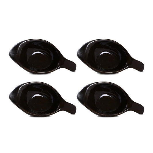 Caffeine Ceramic Handmade Black Glossy Dip and Sauce (Set of 4, 40 ml) - Caffeine Premium Stoneware