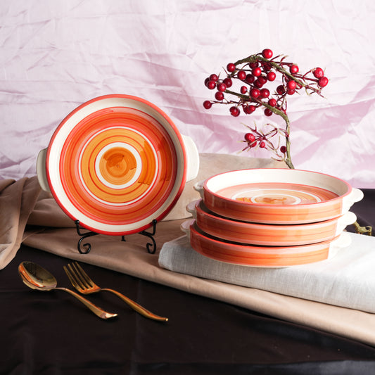 Caffeine Ceramic Stoneware Handmade Orange Illusion Sizzler Tray 8 Inch (Set of 4) - Caffeine Premium Stoneware