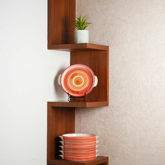 Caffeine Ceramic Stoneware Handmade Orange Illusion Sizzler Tray 8 Inch (Set of 6) - Caffeine Premium Stoneware