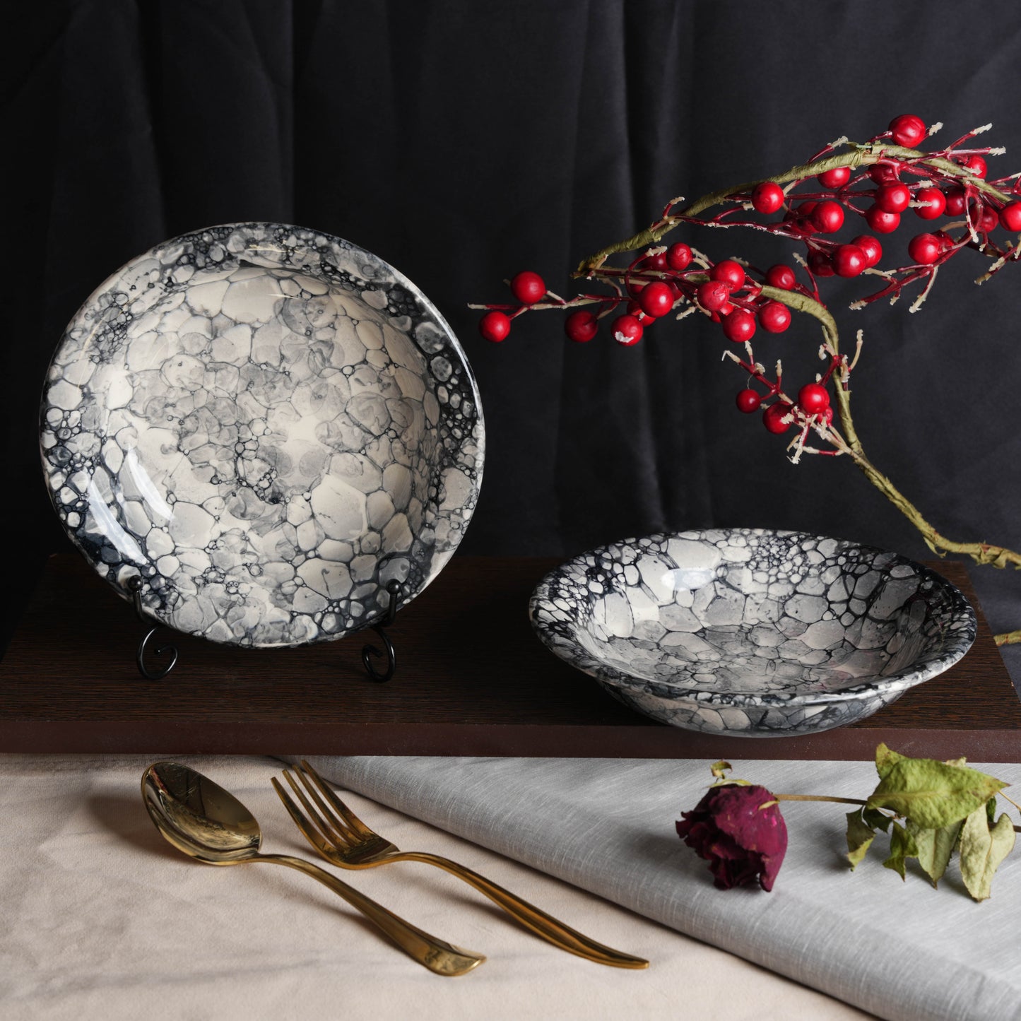 Caffeine Ceramic Handmade Grey Textured Soup Plate 7" (Set of 2) - Caffeine Premium Stoneware