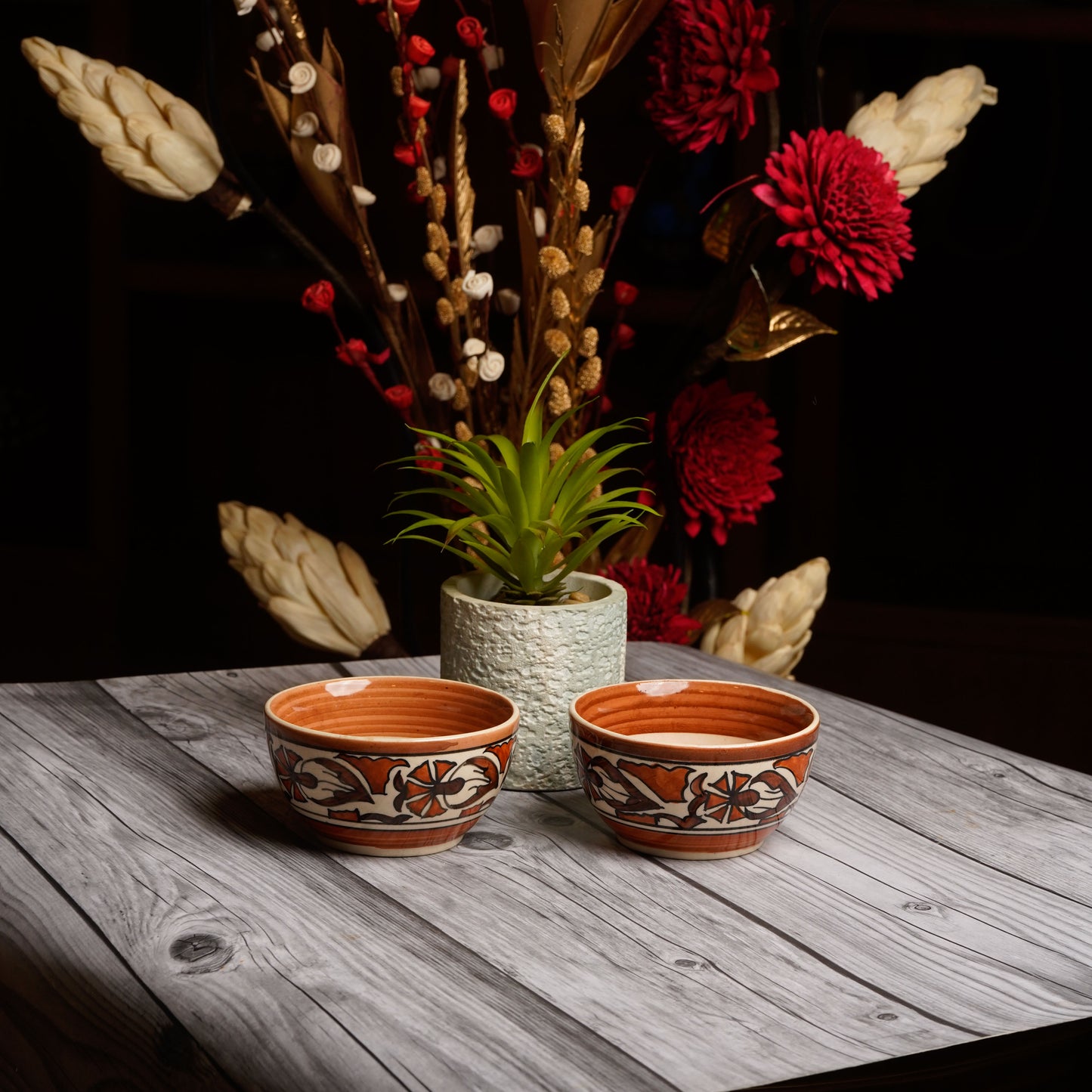 Caffeine Ceramic Handmade Flower Print Katori Bowl (Set of 6) - Caffeine Premium Stoneware