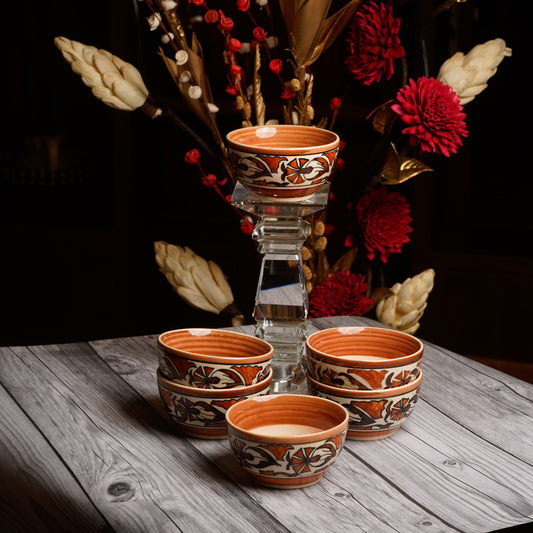 Caffeine Ceramic Handmade Flower Print Katori Bowl (Set of 6) - Caffeine Premium Stoneware