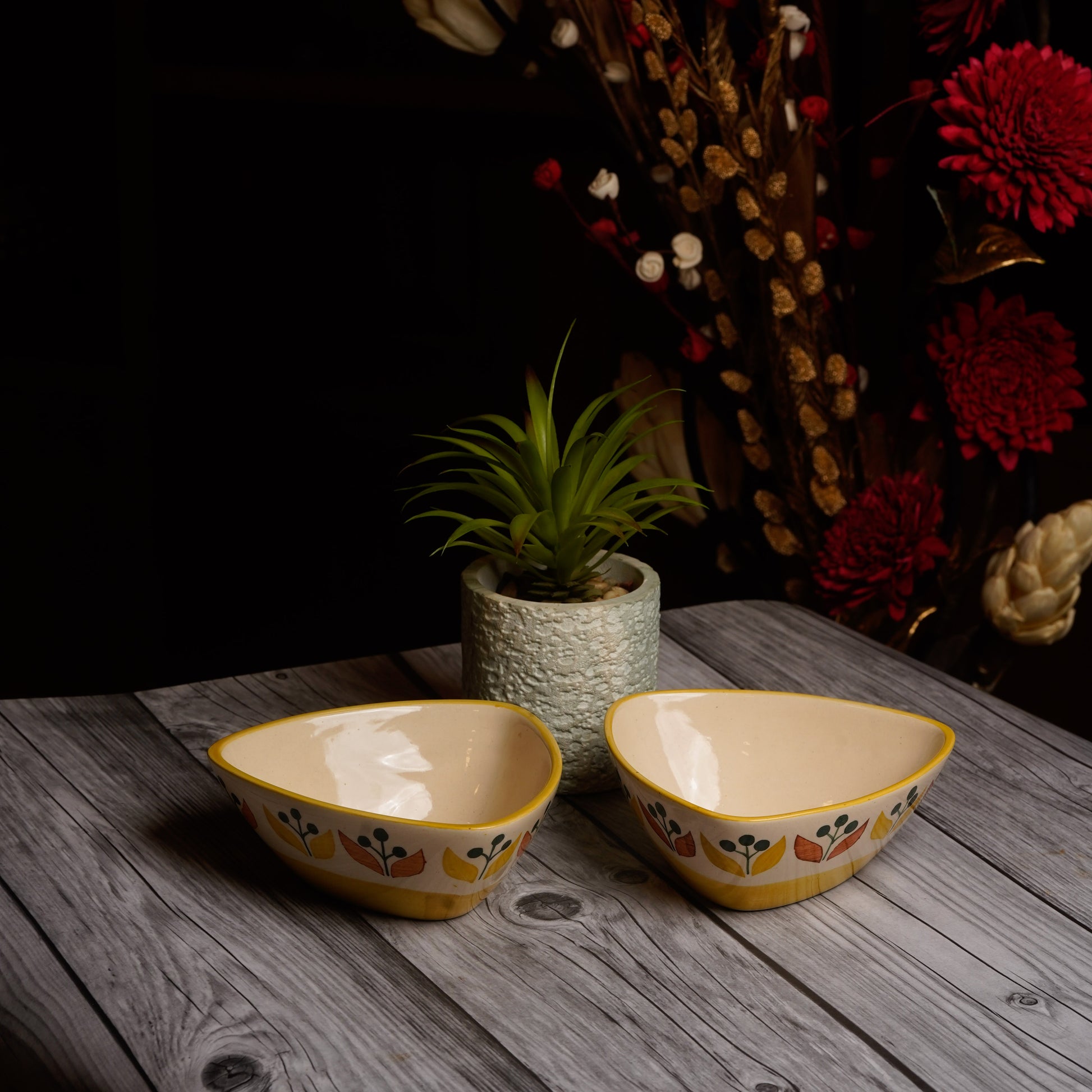 Caffeine Ceramic Handmade Yellow Leaf Katori Bowl- (Set of 2) - Caffeine Premium Stoneware