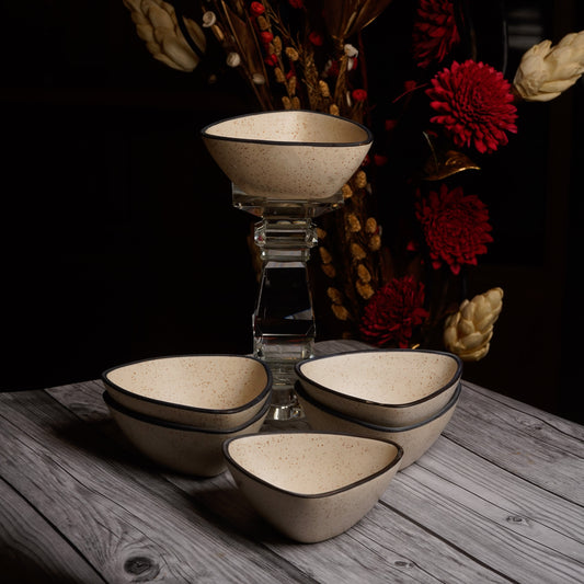Caffeine Ceramic Handmade Glossy White Matte Katori Bowl  Set of 6 - Caffeine Premium Stoneware