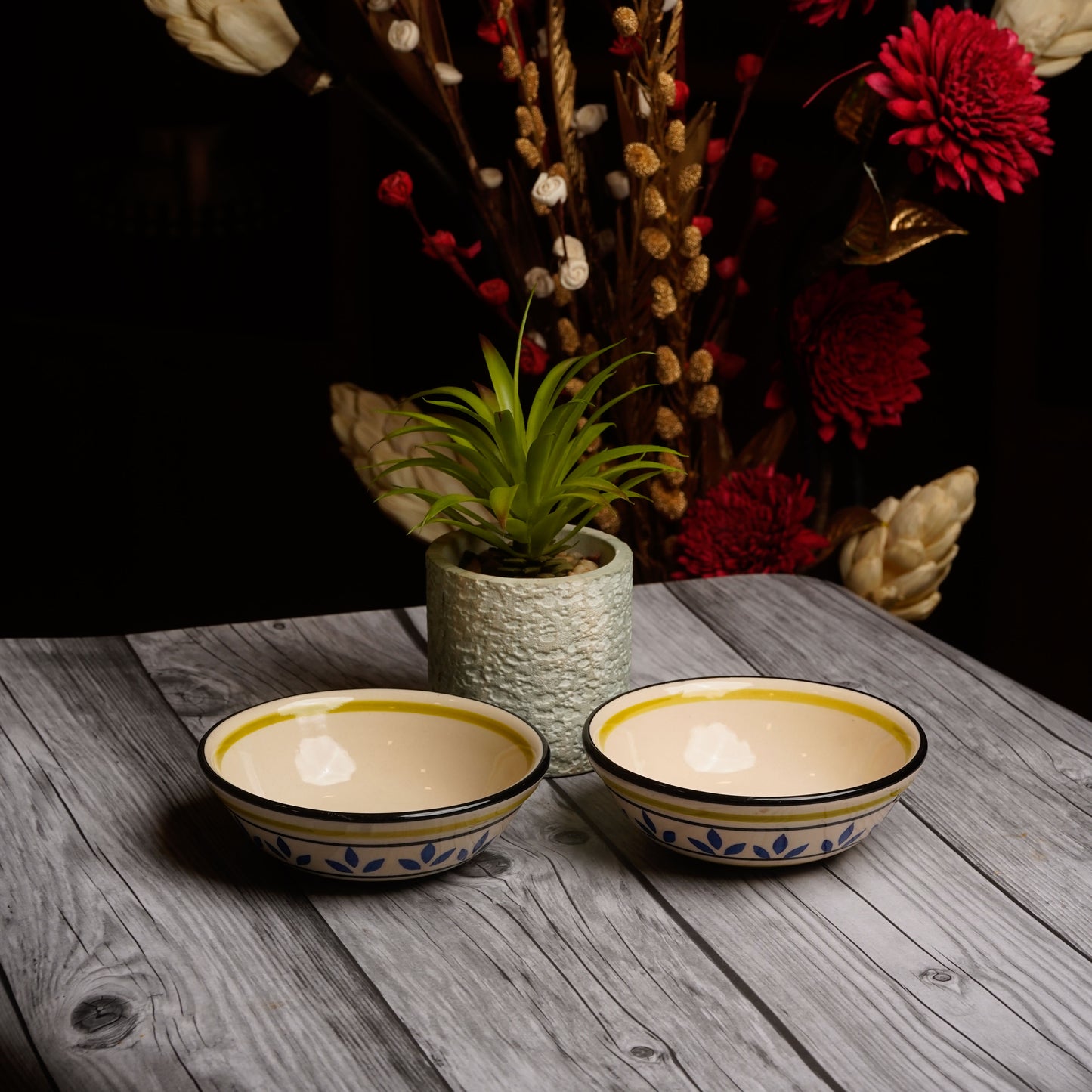 Caffeine Ceramic Handmade Blue Doodle Katori Bowl- (Set of 2) - Caffeine Premium Stoneware