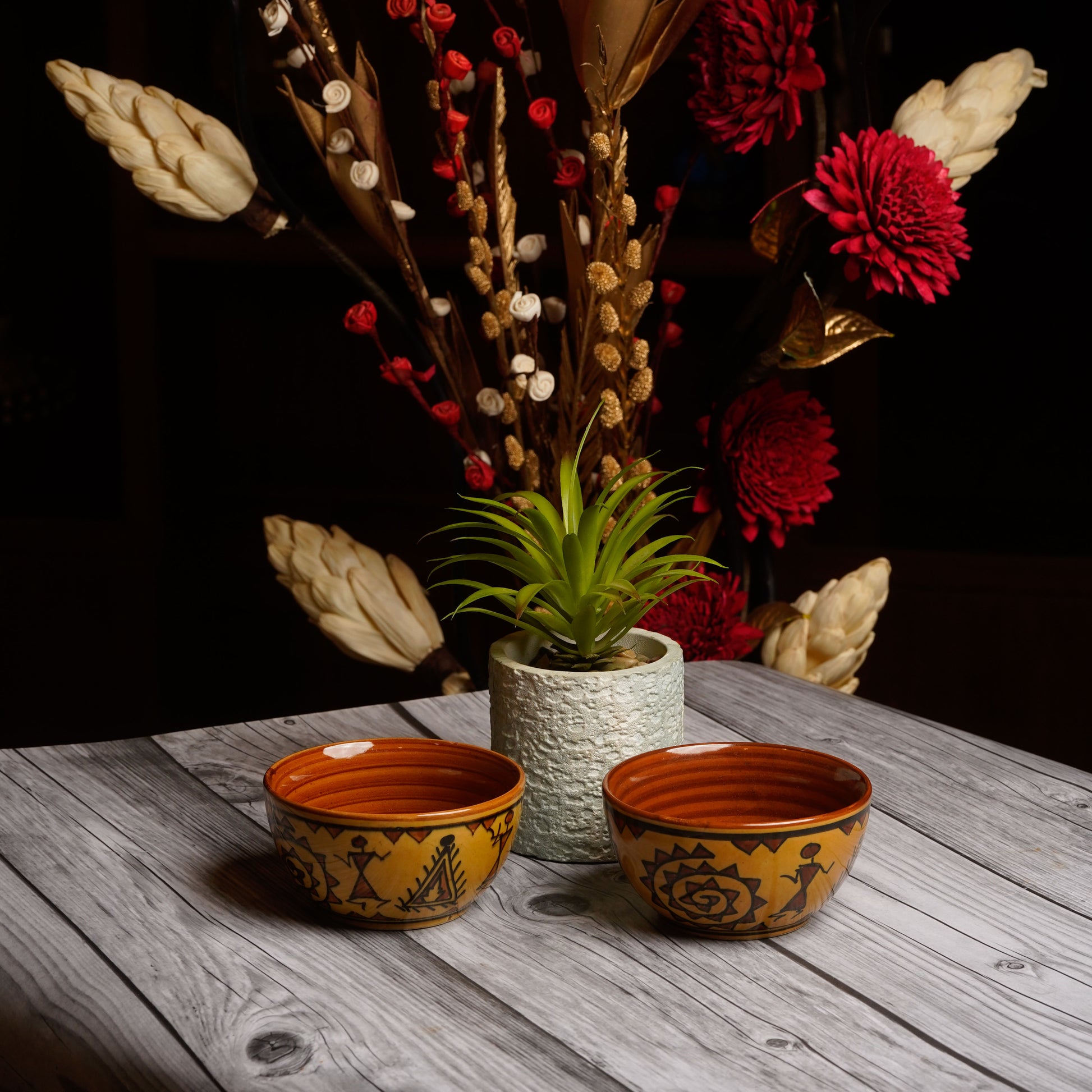 Caffeine Ceramic Handmade Brown Mustard Romani Katori Bowls (Set of 2) - Caffeine Premium Stoneware