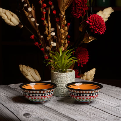 Caffeine Ceramic Handmade Orange and White Multi Dotted Katori Bowl Set of 4 - Caffeine Premium Stoneware