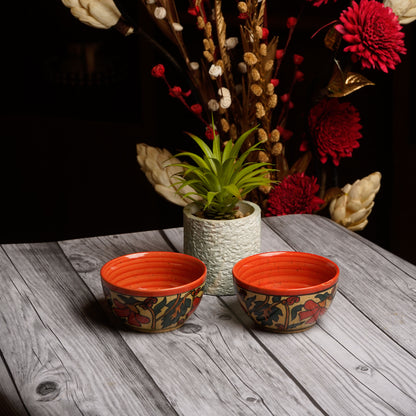 Caffeine Ceramic Handmade Orange Flora katori Bowl (Set of 2) - Caffeine Premium Stoneware