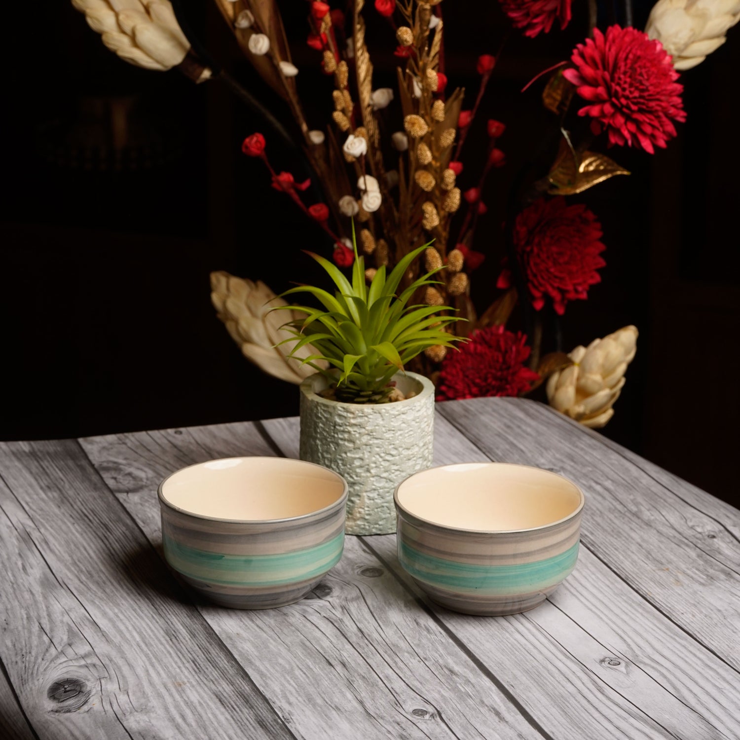 Caffeine Ceramic Handmade Sea Green Studio katori Bowl (Set of 2) - Caffeine Premium Stoneware