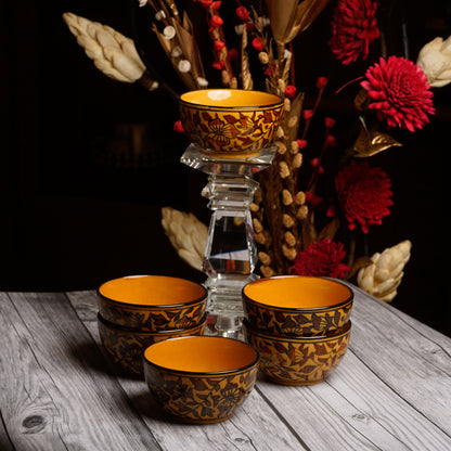 Caffeine Ceramic Handmade Brown Sehra Katori Bowl Set of 6 - Caffeine Premium Stoneware
