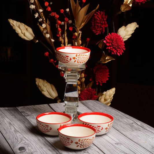 Caffeine Ceramic Handmade Red Boota Katori Bowl (Set of 4 ) - Caffeine Premium Stoneware