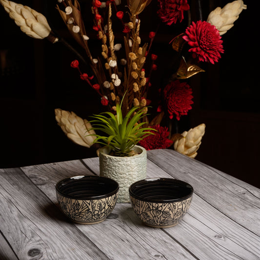 Caffeine Ceramic Handmade Black perru katori Bowl (Set of 2, 200 ml) - Caffeine Premium Stoneware