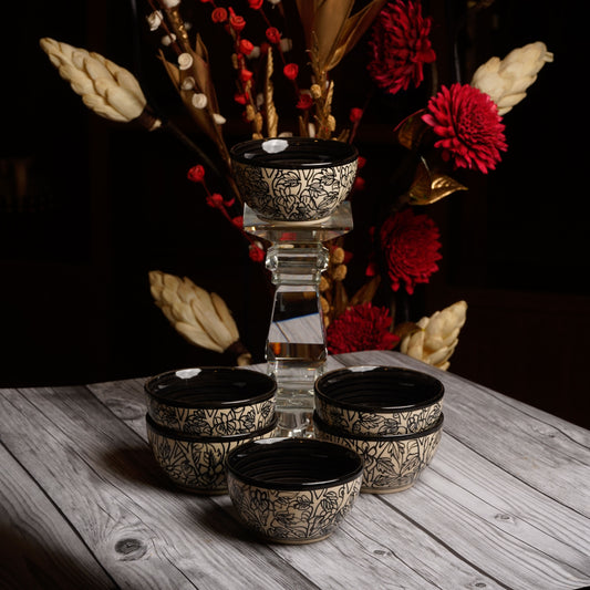 Caffeine Ceramic Handmade Black Perru katori Bowl (Set of 6, 200 ml) - Caffeine Premium Stoneware