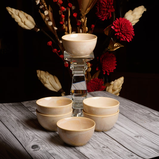 Caffeine Ceramic Handmade Cream Glossy katori Bowl (Set of 6) - Caffeine Premium Stoneware