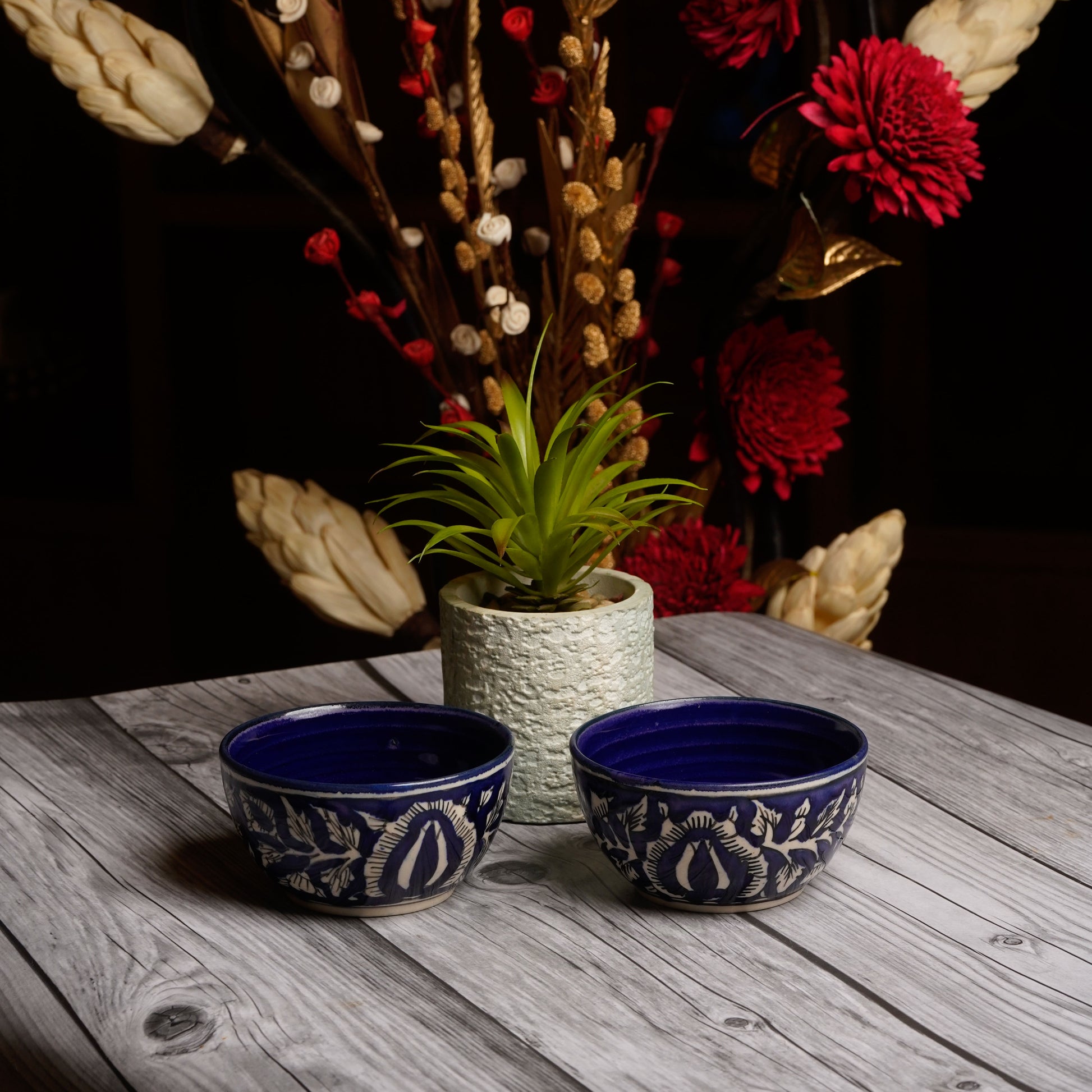 Caffeine Ceramic Handmade Blue Mughal katori Bowl – Set of 6 - Caffeine Premium Stoneware