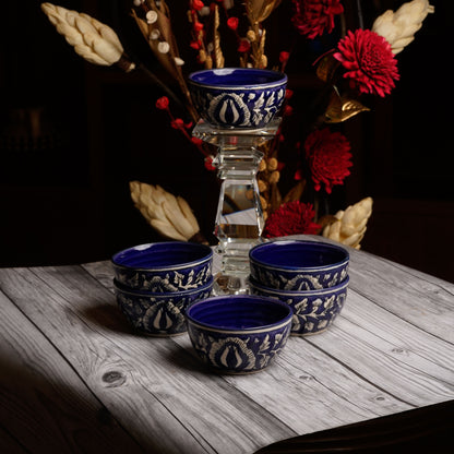 Caffeine Ceramic Handmade Blue Mughal katori Bowl – Set of 6 - Caffeine Premium Stoneware