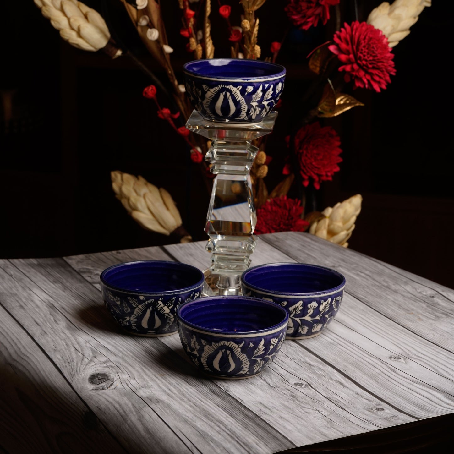 Caffeine Ceramic Handmade Blue Mughal katori Bowl (Set of 4) - Caffeine Premium Stoneware