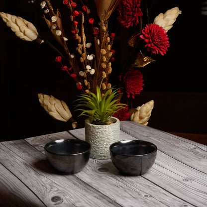 Caffeine Ceramic Handmade Black Metallic katori Bowl (Set of 4) - Caffeine Premium Stoneware