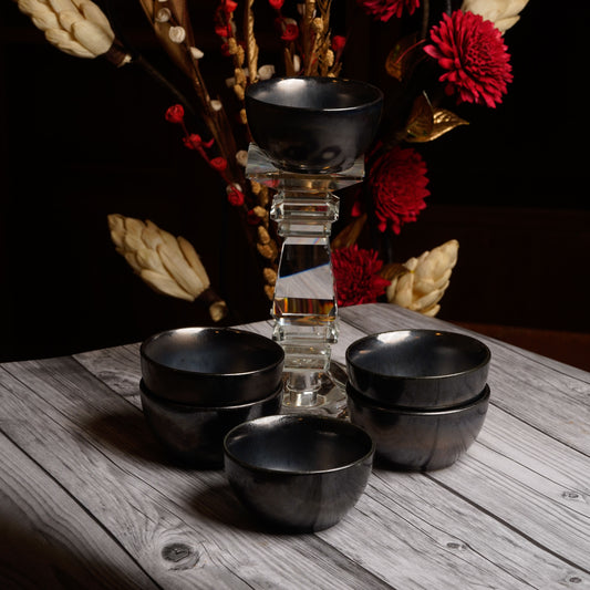 Caffeine Ceramic Handmade Black Metallic katori Bowl (Set of 6) - Caffeine Premium Stoneware