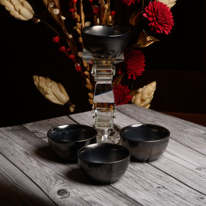 Caffeine Ceramic Handmade Black Metallic katori Bowl (Set of 4) - Caffeine Premium Stoneware