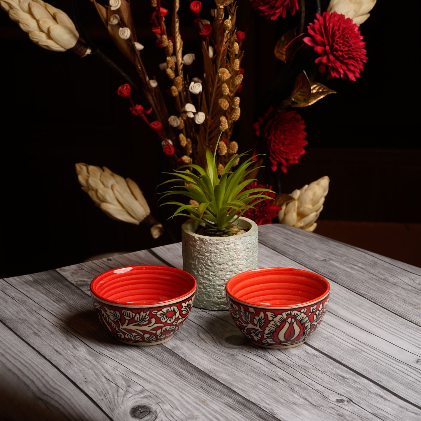 Caffeine Ceramic Handmade Red Mughal Katori Bowl (Set of 4) - Caffeine Premium Stoneware