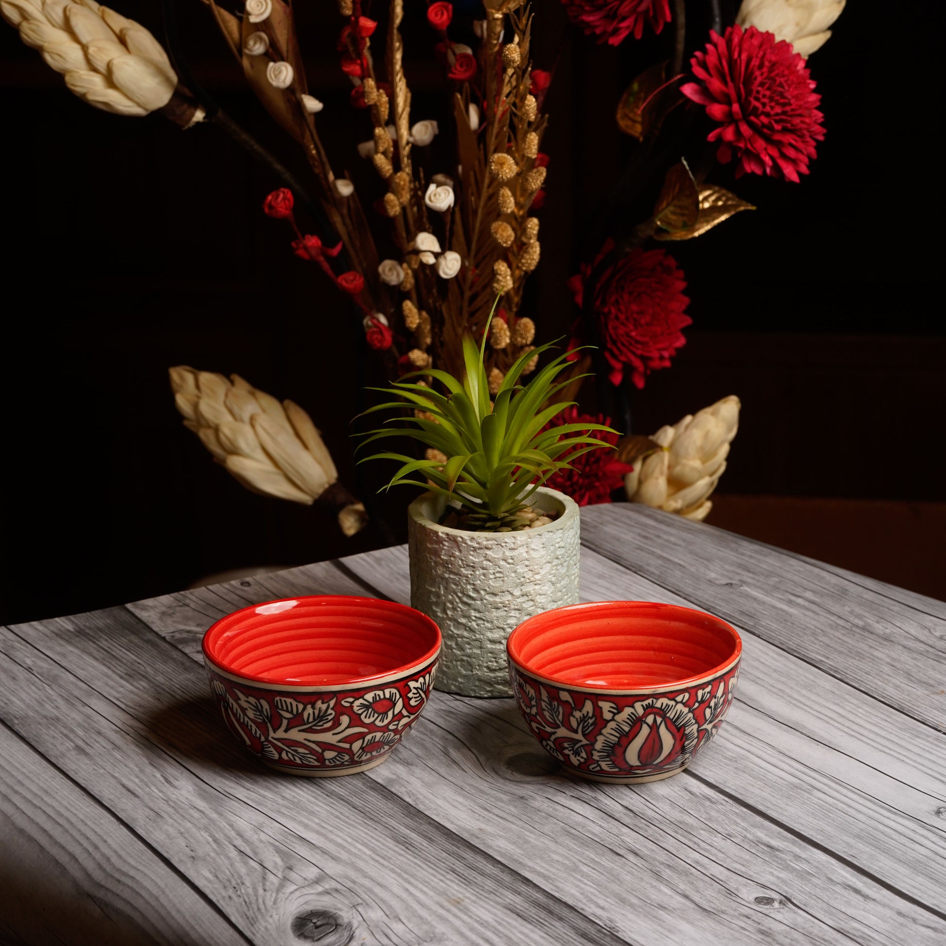 Caffeine Ceramic Handmade Red Mughal Katori Bowl (Set of 4) - Caffeine Premium Stoneware