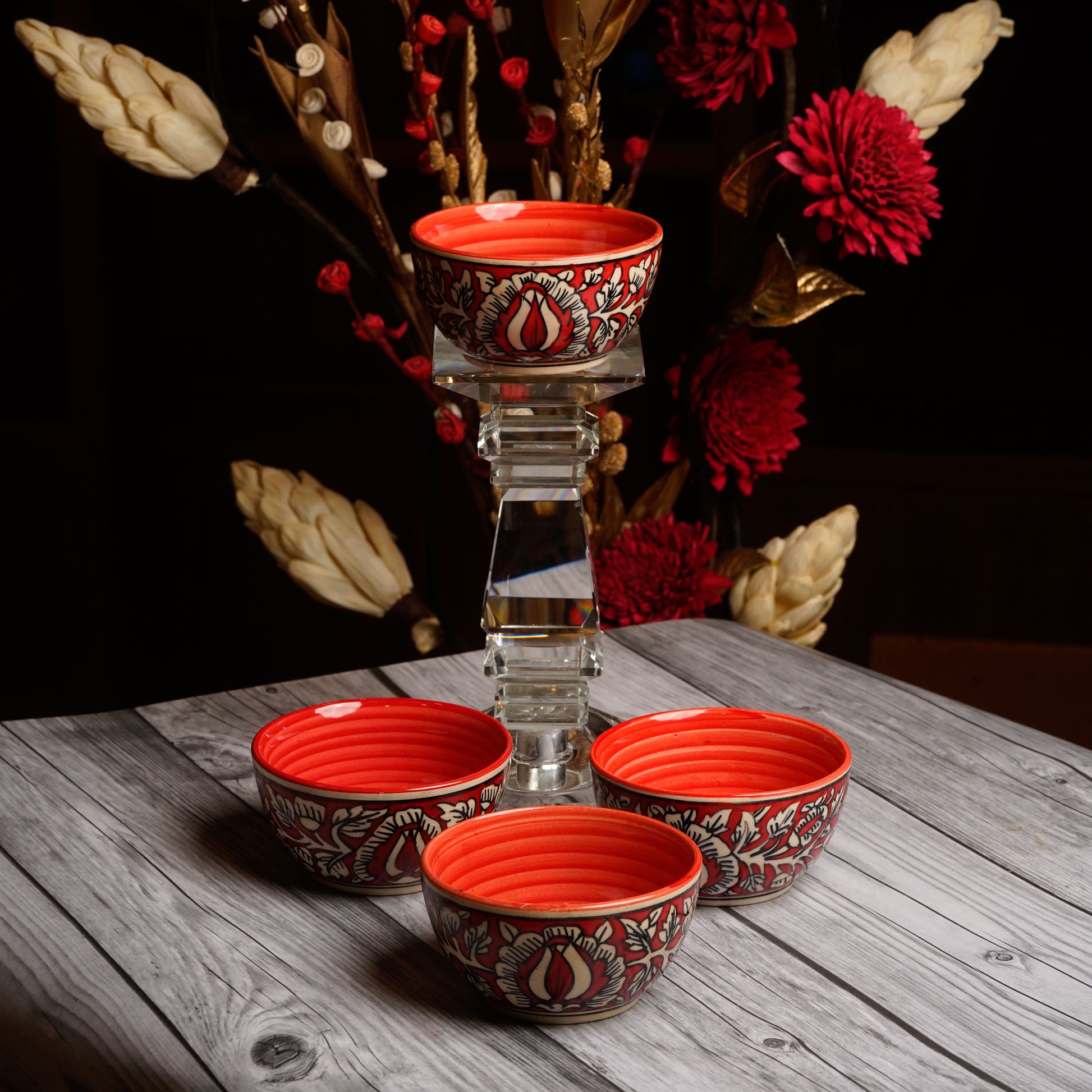 Caffeine Ceramic Handmade Red Mughal Katori Bowl (Set of 4) - Caffeine Premium Stoneware