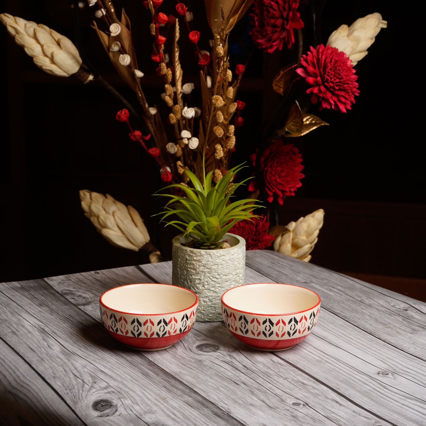 Caffeine Ceramic Handmade Orange Arrow Patterned Katori Bowl ( Set of 4) - Caffeine Premium Stoneware